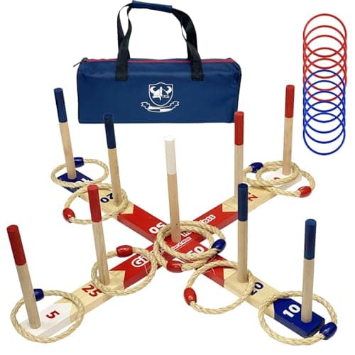 Image of wooden Ring Toss Games, Premium Quoits Garden Game Set, Throwing Tossing Game (Large)