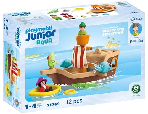 Image of Playmobil JUNIOR & Disney | Peter Pan's Pirate Ship | Sustainable toy from 1 year | Gift for toddlers | Promotes motor skills & role play | Pirate ship with figures & accessories | 71769