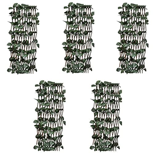 Image of Extendable Trellis for Fence 5 Pcs, 180x60cm with Artificial Leaves Privacy Screen for Garden Terrace Weather Resistant Decorative Fence