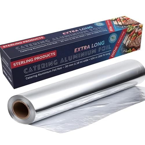 Image of Sterling Products Heavy Duty Extra Long Kitchen Foil Roll 30cm x 100m – Premium Eco-Friendly Aluminium Catering Foil for Cooking, Baking, Grilling & Food Wrapping – Strong, Tear-Resistant & Recyclable