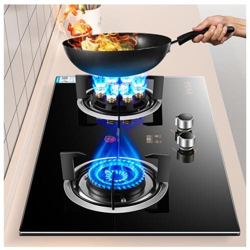 Image of Indoor Gas Stove 2 Burners, Tempered Glass Panel, 5.0kW/5.2kW Timed High Flame, Compatible with Natural Gas and LPG, Ideal for Efficient Cooking