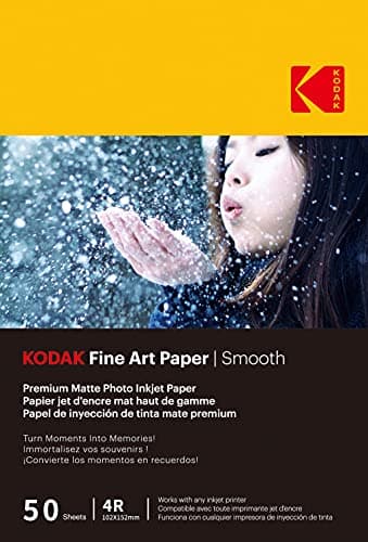 Image of KODAK Fine Art Paper - Matte Photo Paper, Pack of 50 Sheets, 180 g/m², A6 Size (10 x 15 cm), Smooth Inkjet Print, Premium Quality