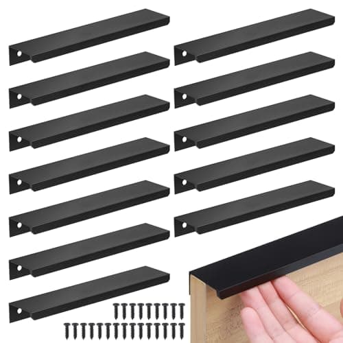 Image of JIZZU 12 Pack Concealed Kitchen Door Handles, Black Cabinet Handles, Hole Center Hidden Drawer Pulls with 24 Screws for Bedroom Kitchen Wardrobe