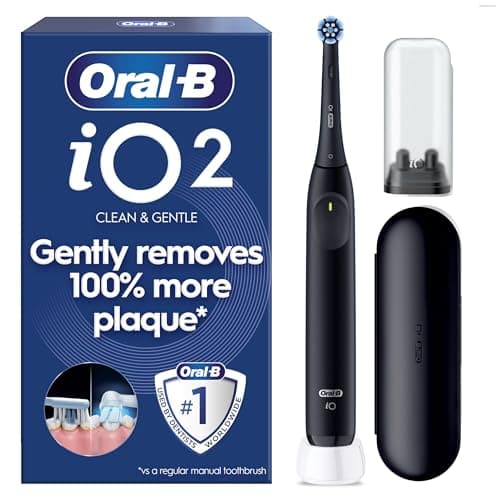 Image of Oral-B iO2 Electric Toothbrush for Adults, Night Black, Long-Lasting Battery for Travel, Includes Gentle Care Brush Head, Travel Case and Refill Holder, Easy Switch to Electric Brushing, 2 Pin Plug