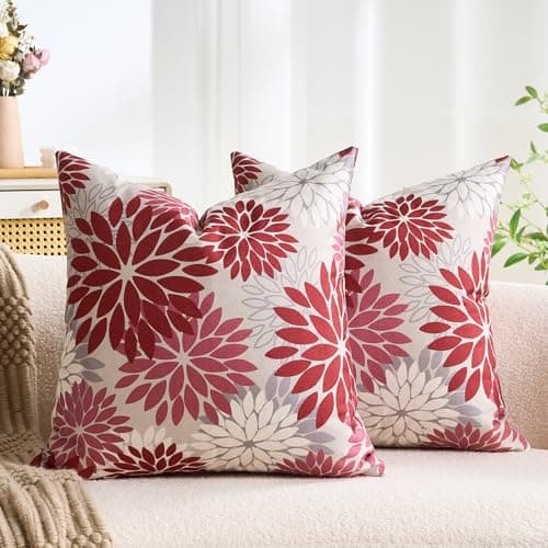 Image of LRartdeco 50x50cm Cushion Covers Pack of 2 Pink Cushions Flowers Pillow Cases Modern Home Decor Pillow Covers Decor Print with Invisible Zipper for Living Room Bedroom Garden Sofa