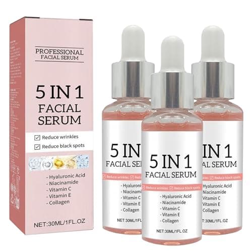Image of 5 in 1 Face Serum, Vitamin C 30% Serum for Face,Face Serum for Women,Hydrating Serum,Fade Fine Lines & Anti Wrinkle & Dark Spot Remove,Face Oil Anti-Ageing,With Niacinamide & Hyaluronic Acid (30ml, 3)