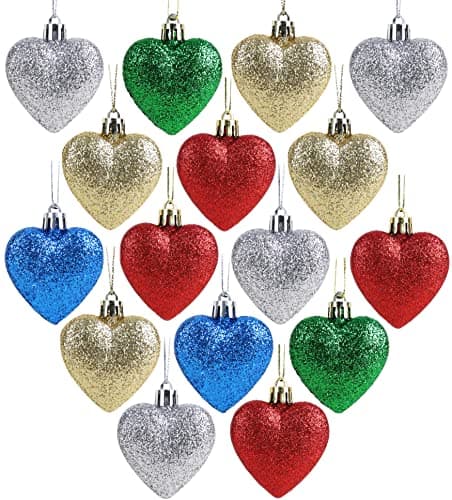 Image of Christmas Concepts® Pack of 16 - Glitter Heart Shaped Baubles - Christmas Tree Decorations (Multicolour)