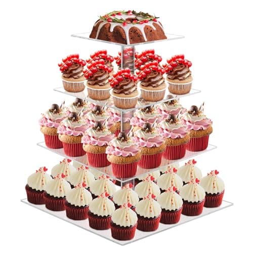 Image of Cupcake Stand, 4 Tier Cupcake Stands for 52 Cupcakes, Square Acrylic Dessert Table Display, Clear Cupcake Tower Holder Display for Birthday, Wedding, Baby Shower, Party