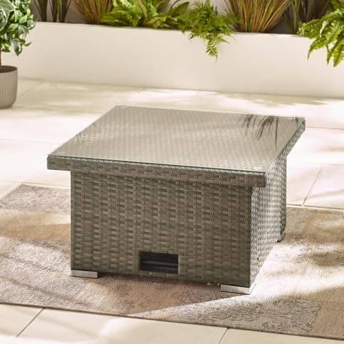 Image of Furniturebox UK Outdoor Furniture - Orlando Grey Rattan Rising Garden Coffee to Dining Table with Glass Top - Stylish Versatile Height Adjustable Weather-Resistant Frame for Patio or Conservatory
