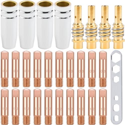 Image of EATBALE MB15 15AK Welding Contact Tips Holders MIG Welder Consumable, M6 Contact Tips 0.6mm, 0.8mm, 1.0mm, 1.2mm, Shield Cup, Welding Gun Accessories for MB15 15AK MIG/MAG Welding Torch (29Pcs)