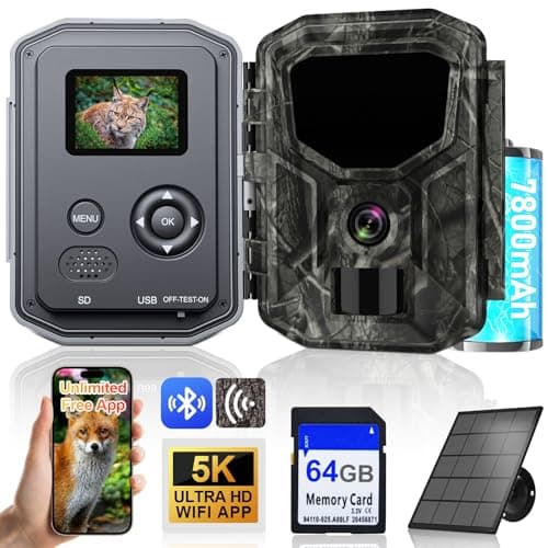 Image of 5K Wildlife Camera, Infrared Trail Camera with 64G SD Card，64MP Full HD, Built-In 7800mAh Rechargeable Battery Wildlife Camera With Night Vision Motion Activated ,Mobile Phone Transmission App,IP66