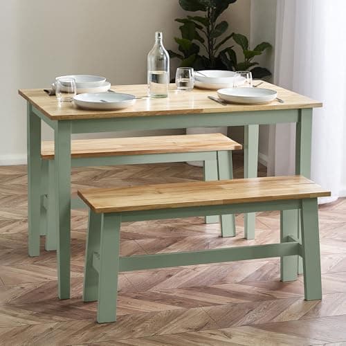 Image of Julian Bowen Linwood Sage Green and Natural 95cm Dining Bench