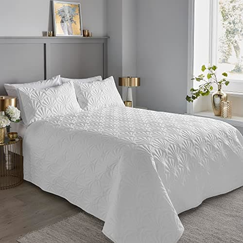 Image of Dreams & Drapes CVAWEKHUPO Polyester Serene Cavali Pinsonic Bedspread, White, 200cm x 230cm