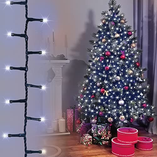 Image of ANSIO® Christmas Tree Lights 750 LED 18.7m/61ft - Cool White Cluster Compact Lights for Indoor & Outdoor Decorations Fairy Lights with Timer for Xmas Garden & Party | Mains Powered Green Cable