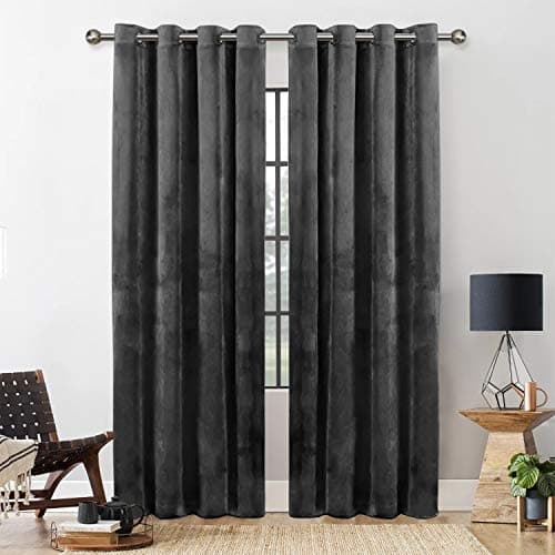Image of Yorkshire Bedding Blackout Curtain 54 Drop Eyelet Room Darkening Grey Crushed Velvet Curtains for Bedroom Decor Room Fully Lined Window Curtains + Tie Backs (168cm x 137cm)