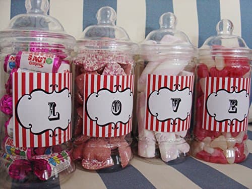 Image of SET of 4 PERSONALISED RETRO LOVE VICTORIAN JARS FILLED with SWEETS - ANY COLOUR