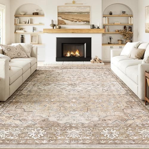 Image of Topfinel Large Rugs for Living Room 200x290, Faux Wool Short Pile Non-Slip Beige Area Rug, Machine Washable Traditional Moroccan for Bedroom