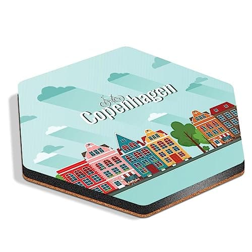 Image of 1 x Hexagon Coaster - Copenhagen Denmark Scandinavian Europe Cork Backed MDF Glossy Tea Coffee Accessory #58732