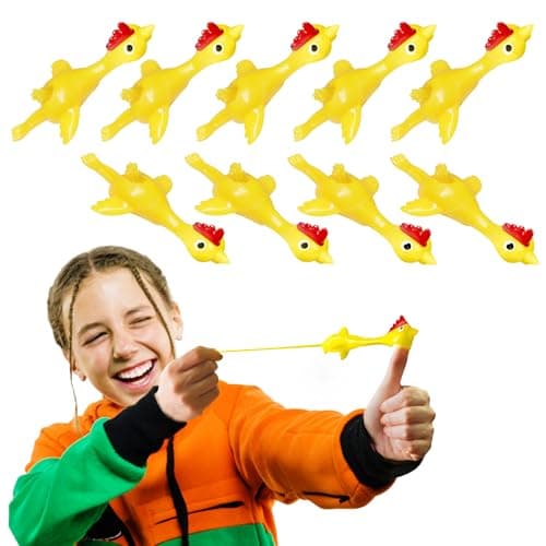 Image of NOVELTY PLACE 10 Pcs Slingshot Chicken Flying Finger Toys - Stretchy Rubber Flick Chicks Shooting Game for Kids & Adults - Stress Relieve Fidget Toy, Party Favors & Easter Gift