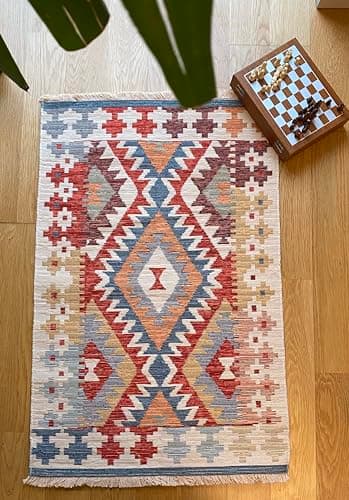 Image of Secret Sea Collection: Modern Kilim Series Small Area Rug, Washable, Reversible, Cotton (2 x 3 feet, Eternal Flow)
