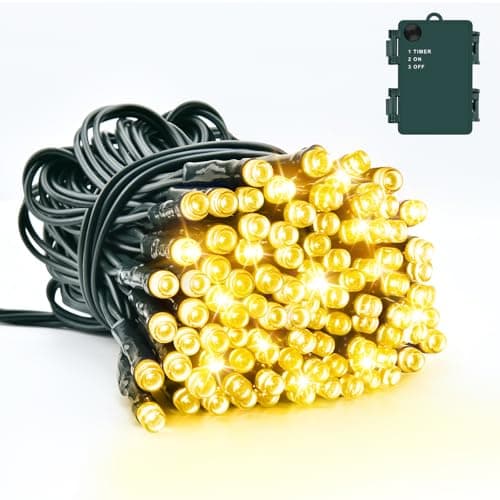 Image of Dalugo Battery String Lights, 5M 50 LED Warm White Fairy Lights Green Wire with 6h Timer, IP65 Waterproof Battery Powered Fairy Lights for Indoor Outdoor Christmas Decorations