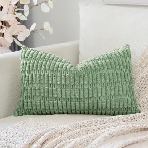 Image of Artscope Corduroy Set of 1 Cushion Cover 30x50 cm Super Soft Boho Striped Lumbar Pillow Covers Case Decorative Modern Cushion Covers for Sofa Couch Bedroom Car Decor Sage Green