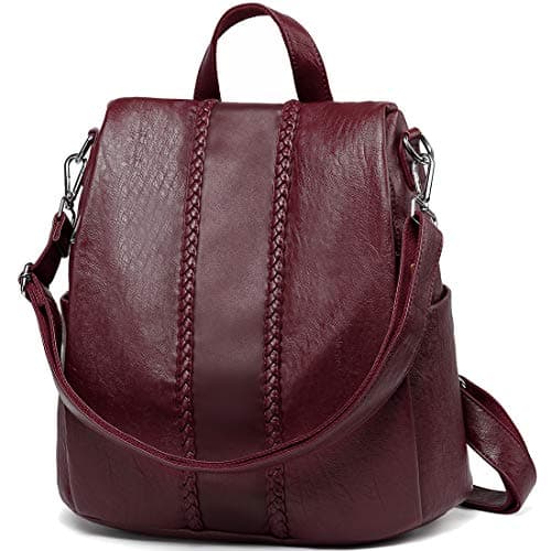 Image of VASCHY Anti-theft Women's Vegan Leather Vintage Bag Backpack Women Fashion Water Resistant with Multiple Compartments for Work School Appointments Gift, Burgundy, One Size, Backpack Bags