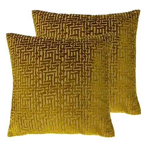 Image of Paoletti Delphi Feather Filled Cushions (Twin Pack), Polyester, Gold