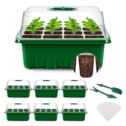 Image of YAUNGEL Seed Trays, 6 Pack 72 Cells Propagator Growing Thicken Seedling Starter Growing Trays with Clear Lids/Adjustable Window for Greenhouse & Gardens, Green