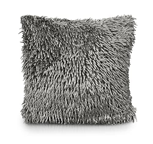 Image of Intimates Soft Suede Shaggy Chenille Scatter Soft Decorative Square Throw Pillow Cover Cushion Covers Pillowcase (Silver/Grey, 1 Cover Only)