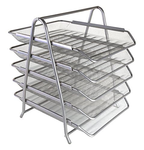 Image of OSCO 5-Tier Wire Mesh Letter Tray Desk Organiser, Steel Mesh Paper Filing Rack, A4 & Foolscap Document Sorter for Office & Home, Easy Assembly, Durable & Space-Saving, Silver