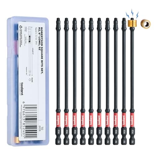Image of toolant Robertson Bits Set, Square Drill Bit Impact S2 Steel with Magnetic CNC Tips, 1/4" Hex-Shank, 10pcs Robertson Bits #2 with Storage Box, 6" Long