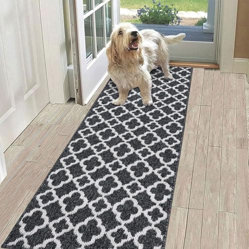 Image of SHACOS Carpet Runner Hallway Non Slip 60x180 cm Hall Runner Rug Washable Narrow Rugs Runner Rug for Hallway Entryway Kitchen Entryway, Black