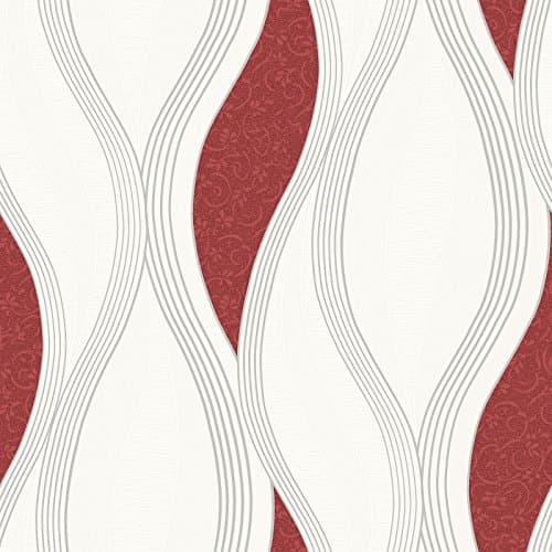 Image of Red Glitter Waves Silver White Quality Textured Vinyl Feature Wallpaper