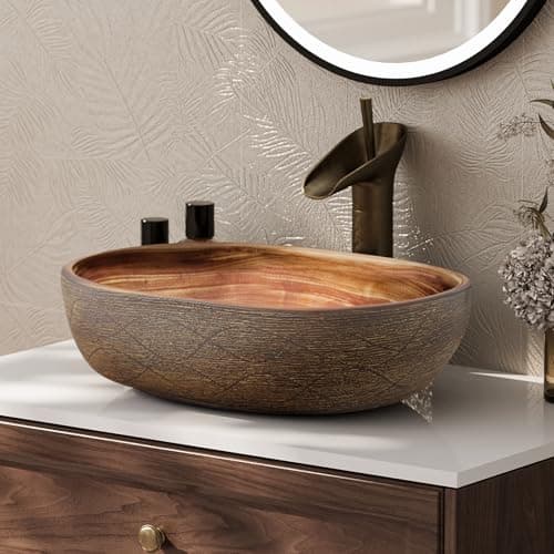 Image of Homary 48cm Oval Ceramic Bathroom Sink, Matte Grey, Modern Vessel Wash Basin for Countertop Vanity, Scratch-Resistant Cloakroom Bathroom Basin