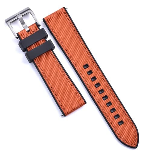 Image of Max Sailcloth Watch Strap with FKM Rubber Backside and Quick Release Replacement Band, Choice of Colour Size (20mm, Black Orange)