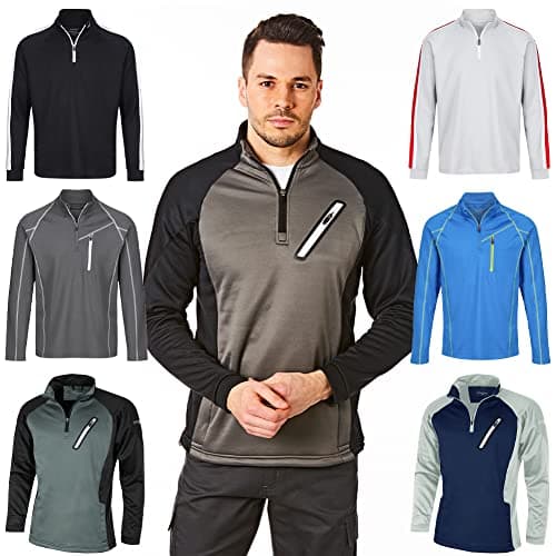 Image of Under Par UPTOP1719 Mens Zip Neck Sweater Jumper Breathable Moisture Wicking Golf Mid Layer Top, Vintage Grey/Black, L