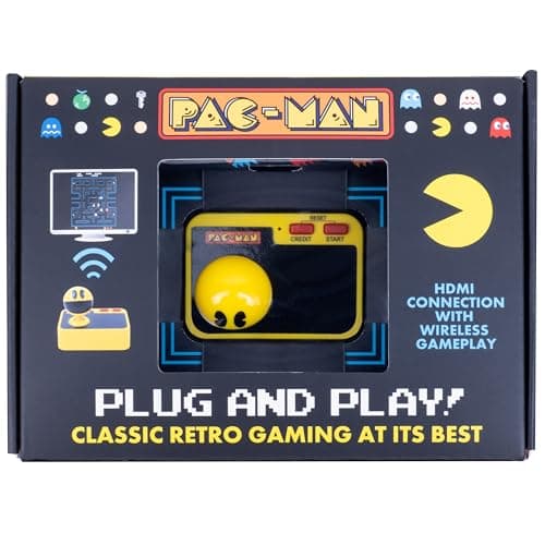 Image of Fizz Creations PAC-MAN Plug & Play Arcade Game Console with Wireless Controller & TV Stick | Classic Retro PAC-MAN Game for TV, Family Gaming, Nostalgia Gift.