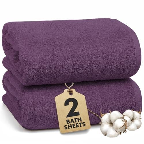 Image of Novo Home Bath Sheets - Extra Large Bathroom Sheet Set – Pack of 2 Jumbo Towels Dark Purple (90x180cm) – 100% Cotton Soft Quick Dry Large Bath Towels for Adults Hotel Spa Bathroom Use