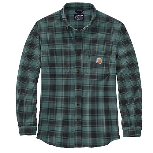 Image of Carhartt Men's Long-Sleeved Shirt Flannel L/S Plaid Shirt, Sea Pine, XL