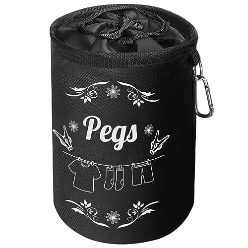Image of Vicloon Premium Peg Bag, Black Large Peg Bag with Closing Cord and Hanging Snap Hook, Peg Bags with Pattern for Laundry Clothes Pegs, Indoor Outdoor Pegs Organizer Storage Use, Black