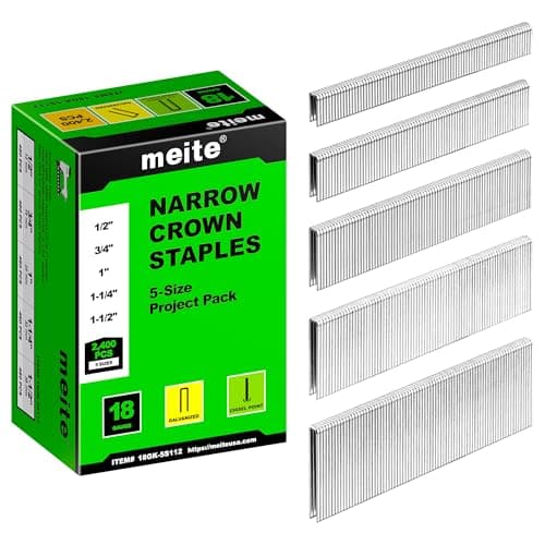 Image of meite 18 Gauge Type 90 Narrow Crown Staples, Assorted 5 Sizes (13, 19, 25, 32, 38mm, Each Size 480 Counts) Galvanized Staples for Heavy Duty and Upholstery, 5 Sizes Project Pack