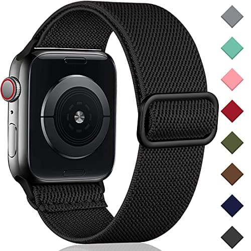 Image of Oielai Solo Loop Straps Compatible with Apple Watch Strap 38mm 40mm 41mm 42mm, Adjustable Stretch Nylon Sport Replacement Band for iWatch Series 11 10 9 8 7 6 5 4 3 2 1 SE, Black