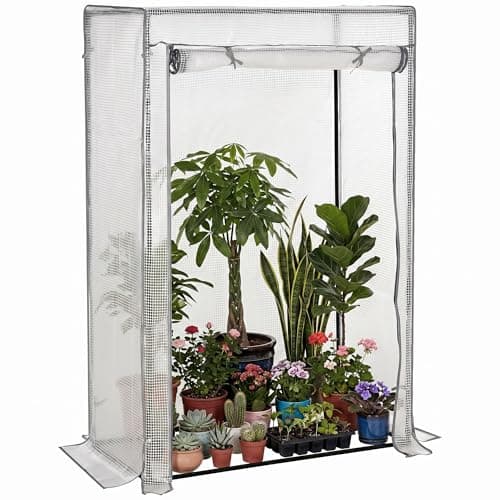 Image of Outsunny 100 x 50 x 150cm Tomato Greenhouse with Roll-up Door, Mini Greenhouse with PE Cover, Outdoor Grow House Small Green House for Yard, Balcony, Garden, White