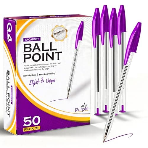 Image of G4GADGET Pack of 50 Purple Ballpoint Pens – Smooth Writing Medium Tip Biro Pens – Black Ink Alternative Colour Pens Multipack for School Supplies, Office Supplies, Stationery Set & University Essentia