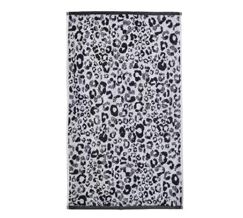 Image of Fusion Black & White Animal Print Hand Towel – 50 x 90cm – 100% Cotton – Cheetah/Leopard Paw Pattern – Safari Bathroom Accessory – Small Towel for Hands or Head – Soft & Absorbent – Stylish Design