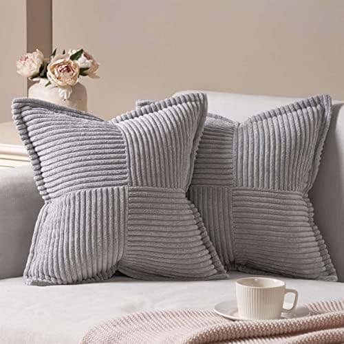 Image of Topfinel Grey Cushion Covers 40cm x 40cm,Scatter Autumn Decorative Fluffy Pillows Cases,Cushions Cover 16x16 inches with Invisible Zipper for Sofa Bed Livingroom Bedroom,Pack of 2