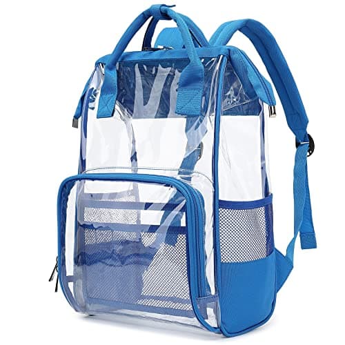 Image of Yusudan Heavy Duty Clear Backpack for Men Women, School Bag Bookbag PVC Plastic Transparent Backpacks for Boys Girls, Blue, 10.5"L * 5.5"W * 15.7"H, Classic