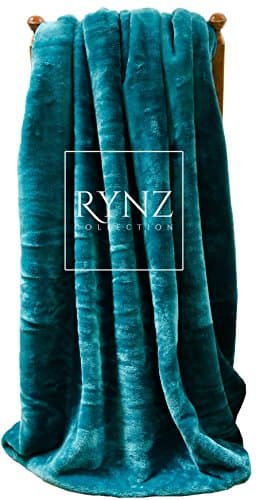 Image of Riccardo Valeria Mink Faux Fur Throw, Teal, Extra Large (200x240cm), Modern, Unisex, Winter Blanket