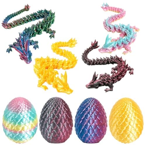 Image of ARROMI 3D Printed Dragon Egg Set with 4 Inside, Fantasy Toy for Collectors and Enthusiasts, Featuring Silk Gold, Candy Color, Red Blue Green, Glow in the Dark Black Red